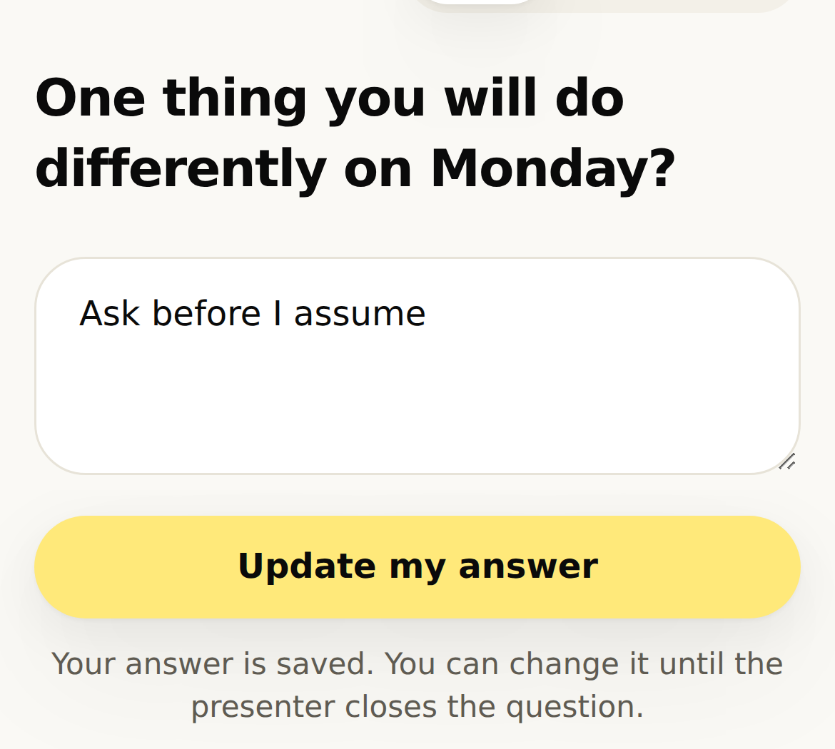 A phone with an open text question and a short typed answer